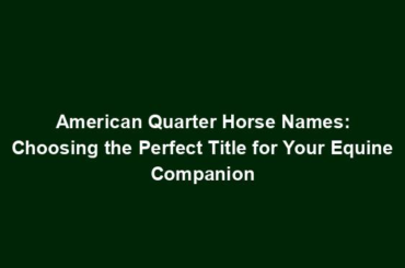 American Quarter Horse Names: Choosing the Perfect Title for Your Equine Companion