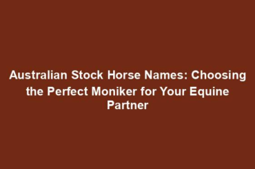 Australian Stock Horse Names: Choosing the Perfect Moniker for Your Equine Partner