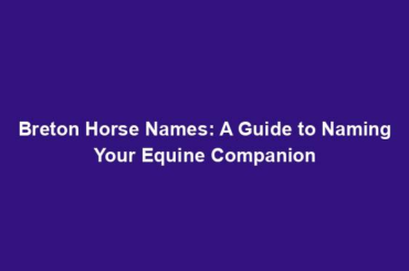 Breton Horse Names: A Guide to Naming Your Equine Companion