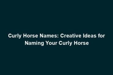 Curly Horse Names: Creative Ideas for Naming Your Curly Horse