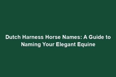 Dutch Harness Horse Names: A Guide to Naming Your Elegant Equine