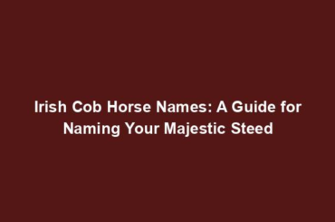 Irish Cob Horse Names: A Guide for Naming Your Majestic Steed