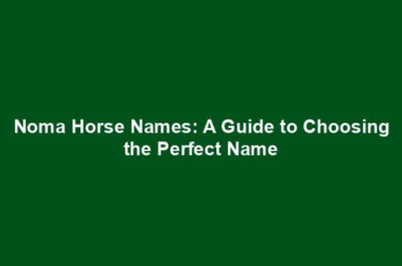 Noma Horse Names: A Guide to Choosing the Perfect Name