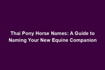 Thai Pony Horse Names: A Guide to Naming Your New Equine Companion